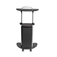 Mobile Laptop Podium, Height Adjustable Sit to Stand Desk with Tilting Desktop & Storage Cabinet, Ergonomic Rolling Lectern Cart Laptop Desk, Office Podium Stand on Wheels (Graphite)