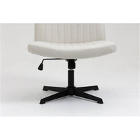 Armless Office Chair PU Leather Office Desk Chair No Wheels, Modern Swivel Vanity Chair Mid-Back Ergonomic Computer Chair with Wide Seat Height Adjustable and Cross Legged for Home Office Chair, Beige
