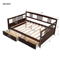 Full Size Daybed Wood Bed with Two Drawers, Solid Wood Captains Bed Sofa Bed Frame for Kids/Teens/Adults, No Box Spring Required, Espresso 78.6''L x 57''W x 34''H