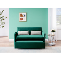Modern Convertible Sleeper Sofa Couch with Pull Out Bed and Adjustable Backrest, Velvet Loveseat Sofa Bed with 2 Pillows and 2 Arm Pockets for Living Room Bedroom Apartment, Green