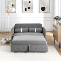 Pull Out Sleep Sofa Bed, Modern Loveseats Sofa Couch with 2 Side Pockets & 2 Lumbar Pillows, 55.5"W Velvet Upholstered 2-Seat Sofa Couch with Adjustable Backrest for Apartment Living Room, Grey
