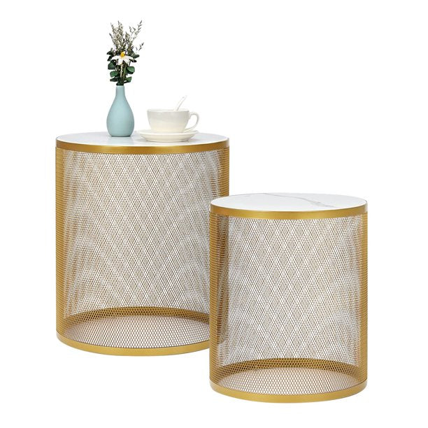 Coffee Table Set of 2 Nesting Coffee Table, Metal Round Side Table Removable Top End Table Nightstand for Living Room Bedroom, Gold