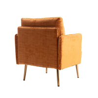 Modern Velvet Accent Chair, Upholstered Tufted Armchair Side Chair with Gold Metal Legs for Living Room Bedroom, Orange
