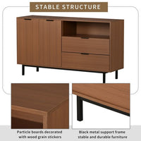 Storage Cabinet, Contemporary Style Console Table with Metal Legs and Handles, Functional Wooden Sideboard with Two Drawers & One Big Cabinet, Buffet Cabinet for Living Room Entryway Kitchen, Tan