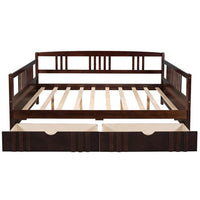 Full Size Daybed Wood Bed with Two Drawers, Solid Wood Captains Bed Sofa Bed Frame for Kids/Teens/Adults, No Box Spring Required, Espresso 78.6''L x 57''W x 34''H