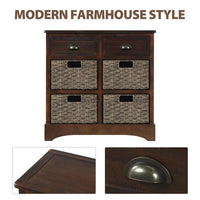 Storage Chest with 2 Drawers and 4 Rattan Baskets, Wood Accent Cabinet Hallway Side Table farmhouse cabinet for Kitchen Living Room, Dining Room, Entryway(Espresso)