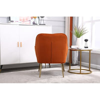 Modern Velvet Single Sofa Chair, Upholstered Accent Chair Armchair with Metal Legs, Comfy Barrel Chair Reading Chair Lounging Chair Side Chair for Bedroom, Living Room and Office, Easy Assemble,Orange