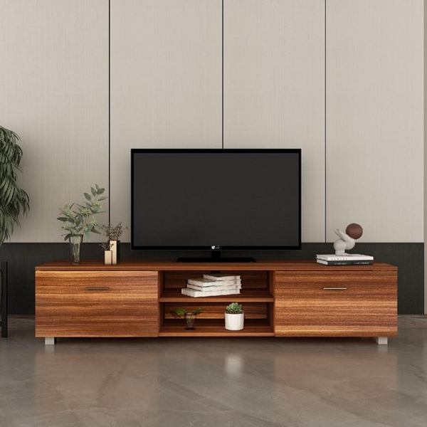 TV Stand , Media Console Entertainment Center Television Table, 70 Inch TV Stand 2 Storage Cabinet with Open Shelves, Walnut