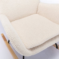 Nursery Rocking Chair for Baby Toddler Kids, Modern Teddy Fabric Upholstered Recliner Chair Rocker Chair with High Backrest & Armrest, Accent Chair Lounge Armchair for Living Room Bedroom, Beige