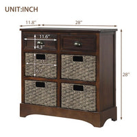 Storage Chest with 2 Drawers and 4 Rattan Baskets, Wood Accent Cabinet Hallway Side Table farmhouse cabinet for Kitchen Living Room, Dining Room, Entryway(Espresso)