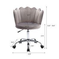 Desk Chair With Wheels,Modern Velvet Fabric Office Chair,360° Swivel Height Adjustable Upholstered Flower Accent Chair,Gray
