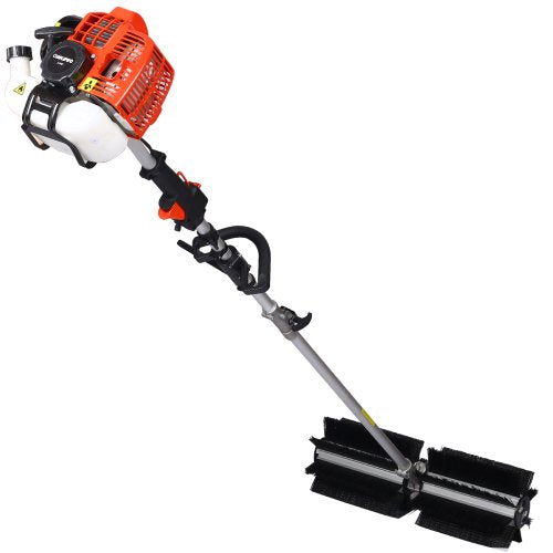 52CC 2HP Hand Held Power Broom Sweeper Gasoline Powered Outdoor Walk Behind Sweeper, for Dirt Grass Leaves Lawn Debris Artificial Turf & Light Snow Cleaning