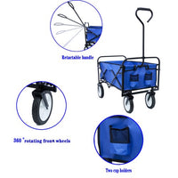 Collapsible Outdoor Utility Wagon Cart with Cup Holdler, Large Capacity Folding Wagon Garden Shopping Beach Cart ,Heavy Duty Foldable Cart, for Outdoor Activities, Beaches, Parks, Camping (Blue)