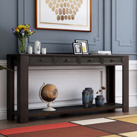 Console Table for Entryway with Storage Drawers and Shelf, Long Narrow Rustic Modern Sofa Table Sideboard for Indoor Outdoor Living Room Hallway Kitchen Buffet, Black 64x15x30inch