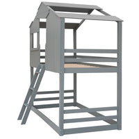 Wooden House Shaped Bunk Bed, Twin Over Twin Bunk Bed for Kids, Toddler, Girls and Boys, Playhouse Low Bunkbed Solid Wood Frame with Roof, Ladder and Window, No Box Spring Needed, Gray
