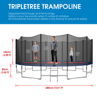TRIPLETREE 16FT Trampoline With Safety Enclosure Net & Ladder, Suitable For Kids & Adults, 989LBS