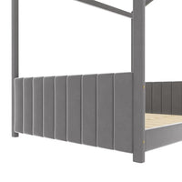 Full Size Velvet Upholstered Bed Frame, Modern House Bed Floor Bed with Roof and Tufted Headboard, Full Platform Bed Frame with Slats Support for Boys Girls, No Box Spring Needed, Gray