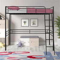 Metal Loft Bed, Twin Size Metal Loft Bed Frame with Ladder for Kids Teens Adults, Heavy Duty Loft Bed with Safety Guard Rail for Small Space Bedroom, Space-Saving Design, Noise Free, Black