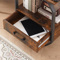 Nightstand with Charging Station, End Table with USB Ports and Outlets, Wood & Metal Farmhouse Nightstand Small Sofa Bed Side Table for Living Room Bedroom Dorm, Rustic Brown