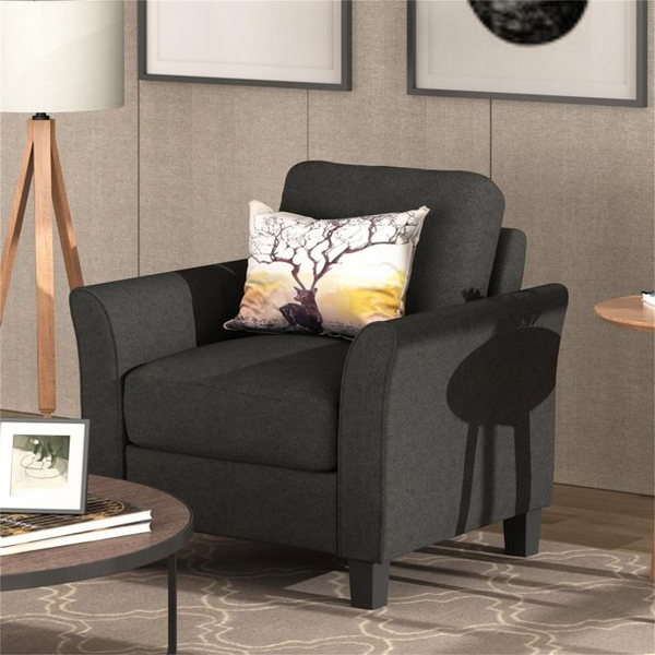 Armrest Accent Chair, Armchair Living Room Chair Single Sofa with Pillow Modern Fabric Upholstered for Bedroom, Black