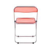Modern Acrylic Folding Chair,Transparent Clear Folding Chair,PC Plastic Living Room Chair with Chrome Frame,Silent Folding No Need to Install,Suitable for Living Room Bar Office,Restaurant,Red