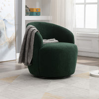 Teddy Fabric Swivel Accent Armchair, Modern Barrel Chair with Black Powder Coating Metal Ring for Kids Adults, Comfortable Single Sofa Chair, Upholstered Chair for Living Room Bedroom, Green