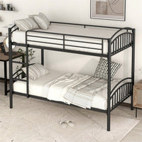 Metal Bunk Bed,Twin Over Twin Metal Bunk Bed Frame with Ladder and Guardrails,Heavy Duty Metal Bunk Bed Can Be Divided into Two Beds,Kids Twin Bunk Bed for Boys Girls Dormitory Bedroom,Black