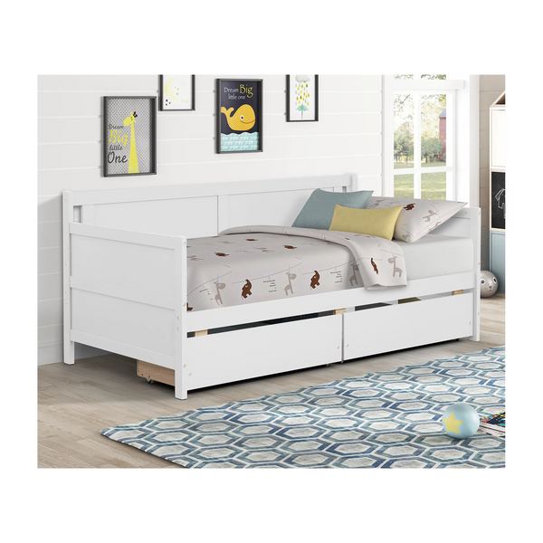 Twin Daybed with 2 Storage Drawers on Casters, Wood Captains Bed Sofa Bed Frame with 3 Drawer Stoppers for Bedroom Living Room, No Box Spring Needed, 250 lbs Weight Capacity, White