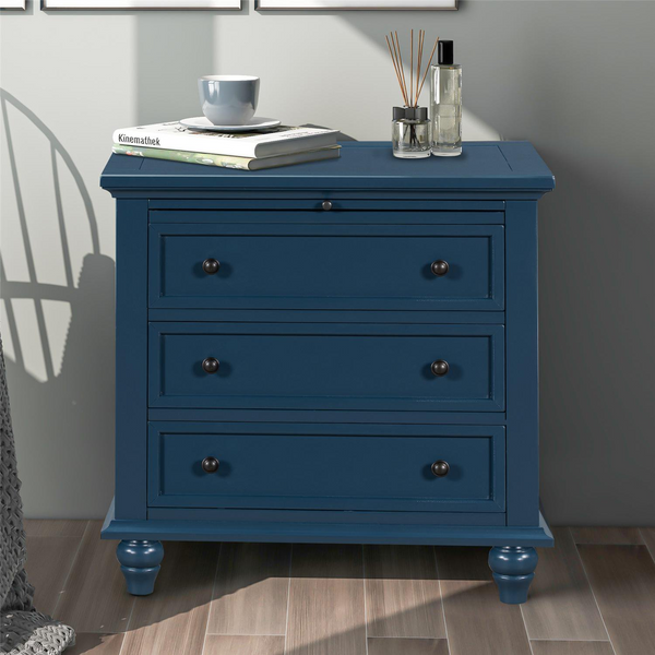 Console Table with 3 Drawers, Wood Storage Cabinet side table End Table with Pull out Tray, Blue 28x16.9x28.1 inch