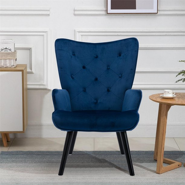 Accent Chair Living Room/Bed Room, Eye-Catching Mid-Century Style Modern Leisure Chair for Home Office, Bedroom, Leisure, Black Wood Legs, Navy