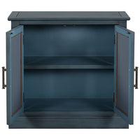Accent Storage Cabinet with 2 Mirror Doors, Wood Buffet Console Table with Adjustable Shelves, Modern Sideboard for Living Room Entryway and Bedroom, 29.5’’W x 13.8’’D x 27.5’’H, Blue