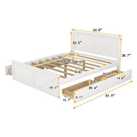 Queen Size Platform Bed Solid Wood Platform Bed with Four Storage Drawers and Support Legs, No Need Spring Box, White