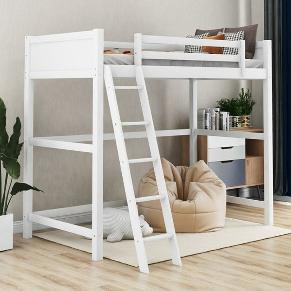 Triple Tree Wood Loft Bed Space-Saving, Twin, White