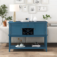 Wooden Console Table with Wine Rack & Open Shelf,Two Doors Sideboard Buffet Cabinet with 1 Drawer,Entryway Serving Storage Cabinet TV Console for Kitchen Living Room Dining Room, navy blue