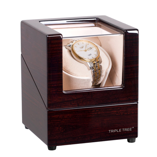 Single Wooden Watch Winder, Brown Wooden Pattern