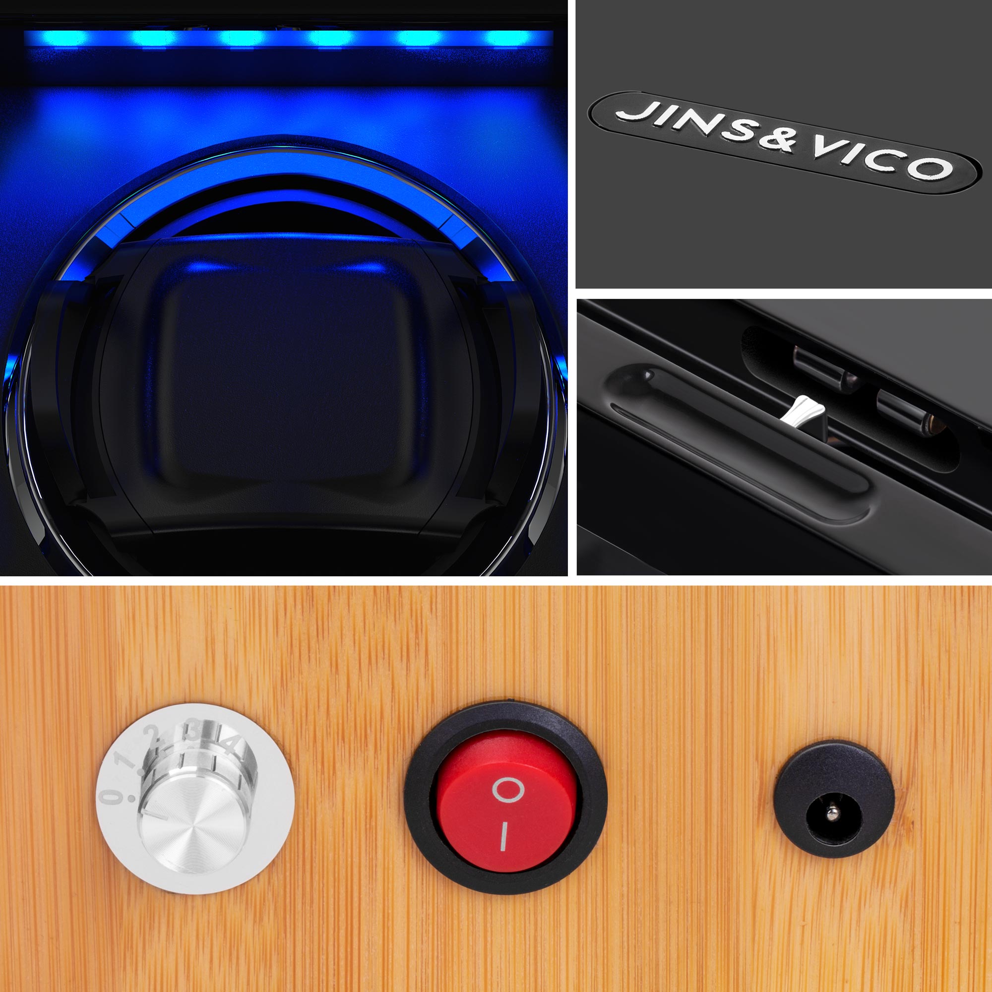 JINS VICO Single Automatic Watch Winder in Bamboo with Built in LED tripletreebrands