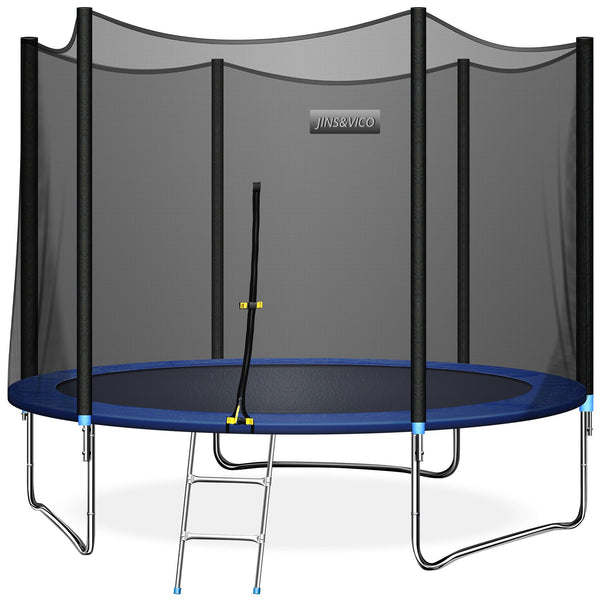 JINS&VICO Trampoline 10FT for Kids with Enclosure, Indoors Outdoors Exercise Kids/Adult, 661LBS Capacity 3-4 Kids, Waterproof Mat And Inclined ladder, Safe Kids' Trampoline Play