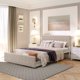 JINS&VICO Queen Size Storage Bed, Metal Platform Bed Frame with a Big Drawer, Upholstered Headboard and Footboard, Saving Space, No Box Spring Needed, Convenient Assembly, Beige