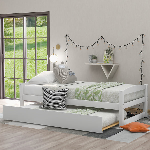 JINS&VICO Wood Platform Bed Wooden Daybed with Trundle, Twin Size Captain’s Bed, White(New)