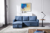 Triple Tree Sectional sofa with pulled out bed, 2 seats sofa and reversible chaise with storage, Stone fabric, NAVY BLUE, (85"x52"x34")