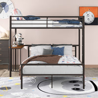 Twin Over Full Bunk Bed with Desk for Kids, Convertible to 2 Platform Beds Industrial Heavy Duty Metal Pipe Loft Bed with Ladder and Guardrail for Teens Boys Girls Adult, No Box Spring Needed, Black