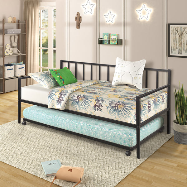 Twin Daybed with Trundle,Multifunctional Metal Lounge Daybed Frame,for Living Room Guest Room