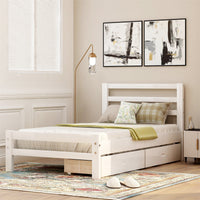 Wood Platform Bed with 2 Drawers,Twin Bed Frame with Headboard,Easy Assembly,Furniture for Kids,Toddlers,Teens Bedroom,Guest Room,White