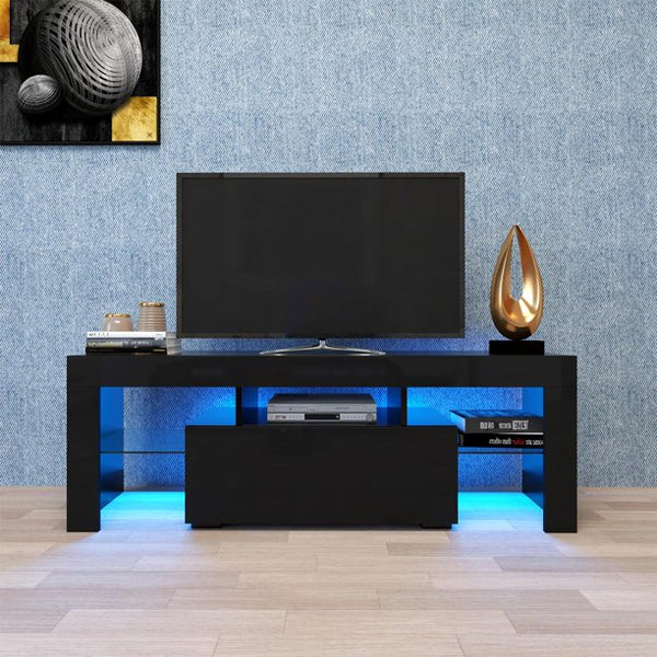 Black TV Stand with LED RGB Lights, Flat Screen TV Cabinet, Gaming Consoles for Lounge Room, Living Room and Bedroom, Black 51.2''x13.8''x17.7''