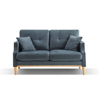 Modern 2 Seater Sofa with USB Charge, Waterproof Fabric Sofa Futon Sofa with Wood Legs, Upholstered Couch with 2 Pillows, Accent Loveseat Sofa for Living Room Bedroom Apartment Office, Dark Blue