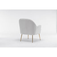 TRIPLE TREE Modern Soft Teddy Fabric Ivory Ergonomics Accent Chair, Comfy Fluffy Armchair, Vanity Chair with Gold Legs and Adjustable Legs for Indoor Home Living Room Bedroom, White