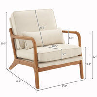 Accent Chair for Living Room, Mid-century Upholstered Armchair with Lumbar Pillow, Bronzing Cloth Lounge Chair with Solid Wood Frame for Living Room Bedroom Apartment, Off-White Color