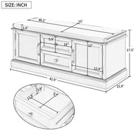 Wooden Storage Bench Entryway Storage Bench with 2 cabinets and 2 Drawers, Rustic Shoe Bench Storage Bench with Removable Cushion for BeadRoom, Entryway, Hallway,Blue