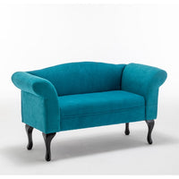 52 Inch Kids Sofa, Modern Linen Upholstered Loveseat Sofa with Padded Backrest and Wood Legs, Lounge Sofa with Armrest for Living Room Office, Easy Assembly, Blue