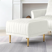 Modern Channel Tufted Ottoman, Velvet Upholstered Bench Footrest Stool Accent Bench with Gold Legs, Soft Compact Padded Stool Home Decor for Entryway Living Room Bedroom, Beige